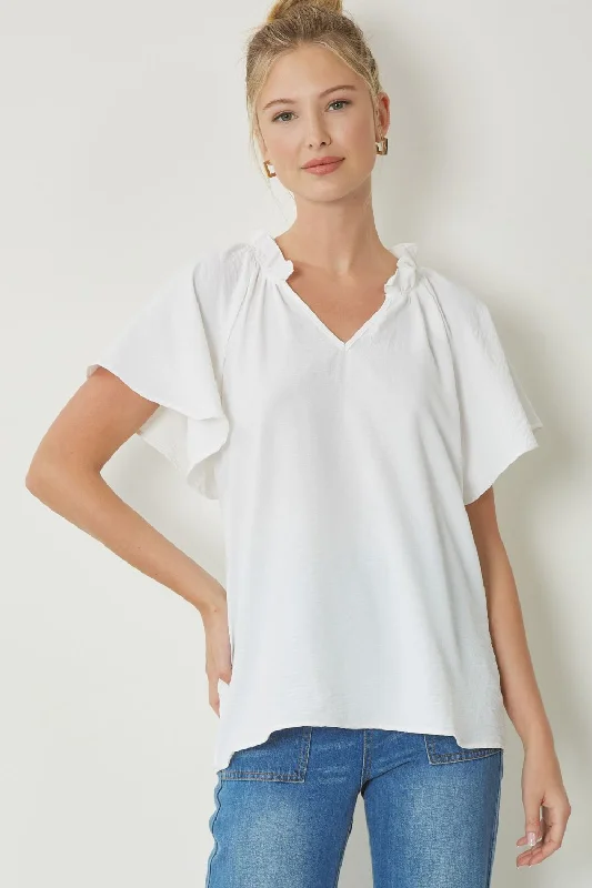 Clearance Sale V-neck Flutter Sleeve Top