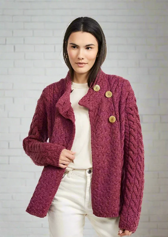 Exclusive Weekend Offers Inside Aran 3 Buttons Trellis Cardigan | Raspberry