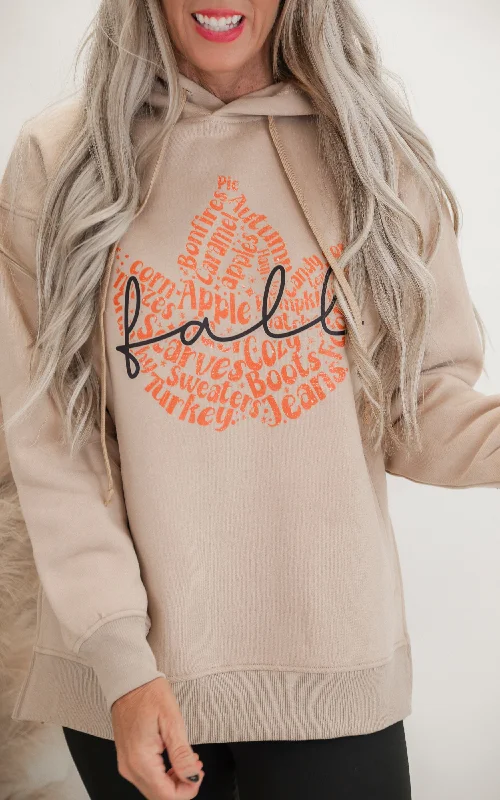 Discount Mania Fall Leaf Vibes Taupe Side Slit Hoodie - Final Sale