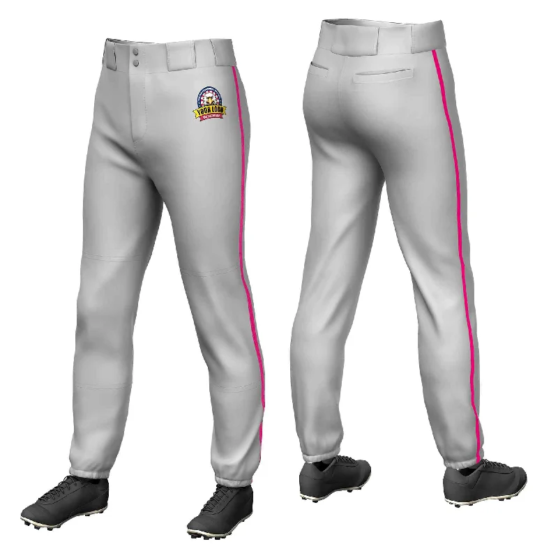 Custom Gray Pink Classic Fit Stretch Practice Pull-up Baseball Pants