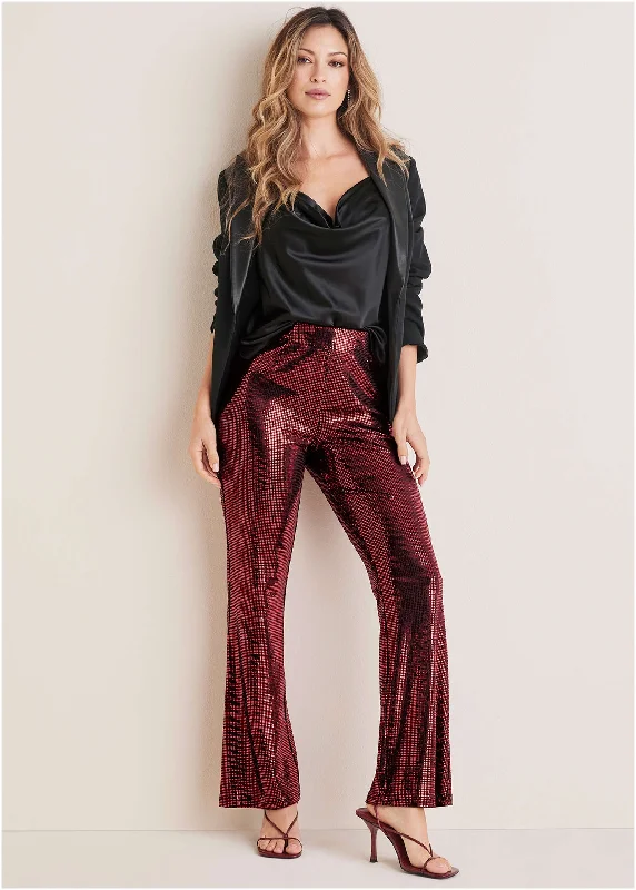 New Arrival Sequin Flare Leg Pants - Red & Black