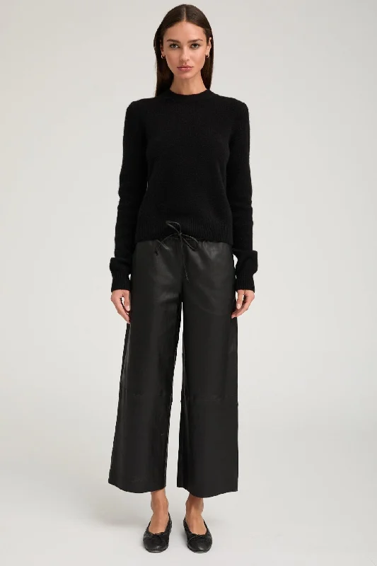 Take Advantage Black Leather Cropped Baggy Pants