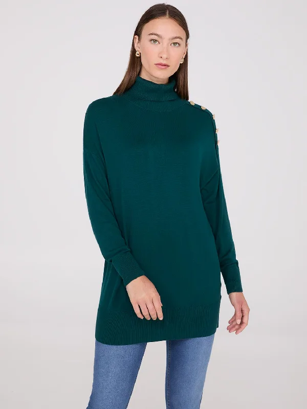 Weekend Offers That Please Turtleneck Sweater With Button Details