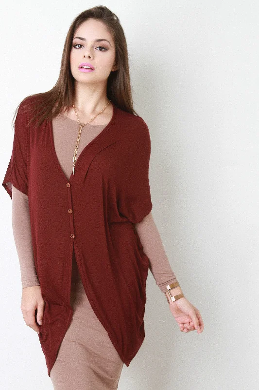 Weekend Specials to Delight Extra Long Half Sleeve Cocoon Cardigan