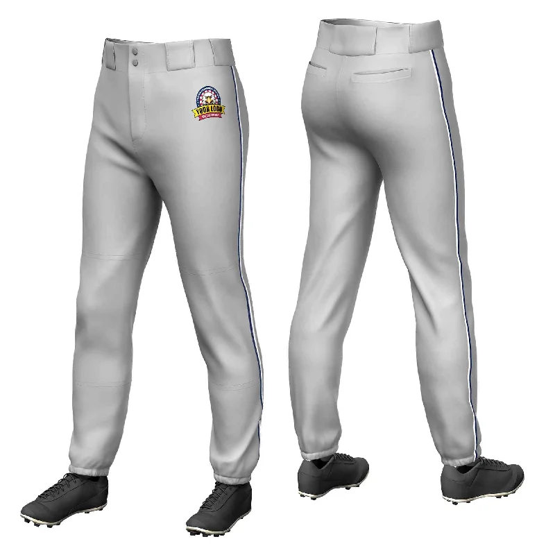 Custom Gray Navy-White Classic Fit Stretch Practice Pull-up Baseball Pants