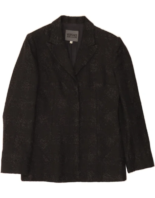 Unbeatable Deal VERSACE Womens 5 Button Blazer Jacket IT 44 Medium Black Check Wool