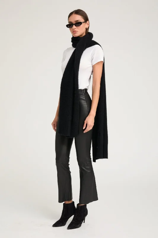 Act Fast Black Leather Ankle Flare Pants with Princess Seams