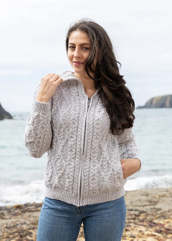 Huge Discounts Women's Aran Hooded Cardigan | Silver