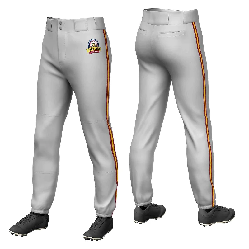 Custom Gray Crimson Gold-Crimson Classic Fit Stretch Practice Pull-up Baseball Pants