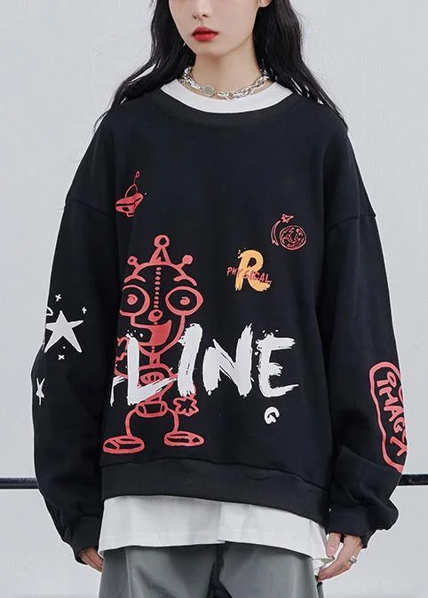 Buy Now Graffiti sweater women 2020 fall new loose black lazy long-sleeved T-shirt