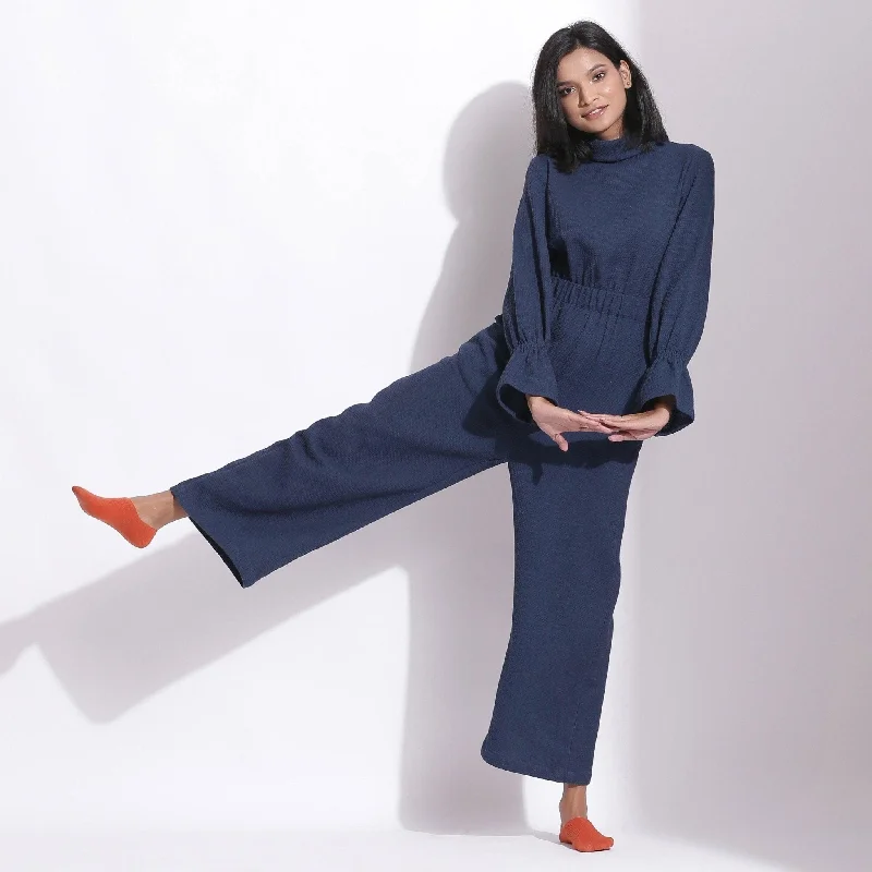 Unmissable Offer Navy Blue Warm Cotton Waffle Ankle Length Overall