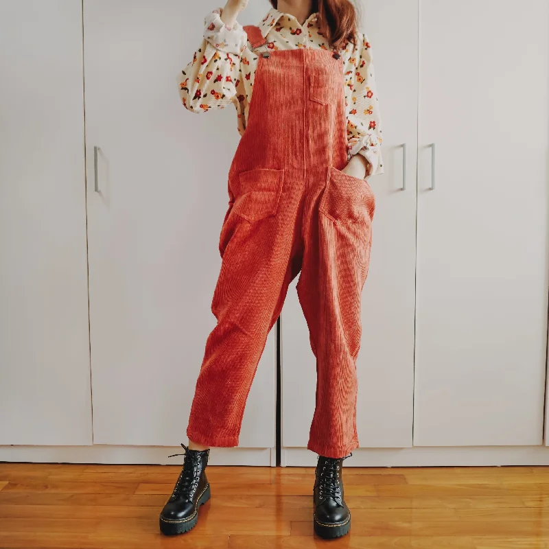 Time-Limited Offer Apple Cinnamon Corduroy Overalls (Brick Red)