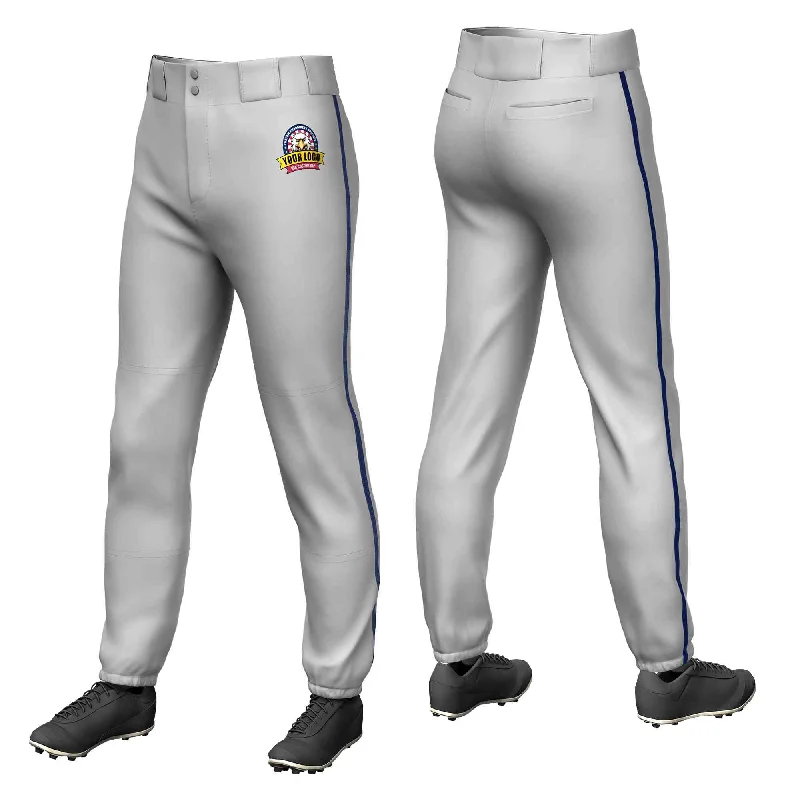 Custom Gray Navy Classic Fit Stretch Practice Pull-up Baseball Pants