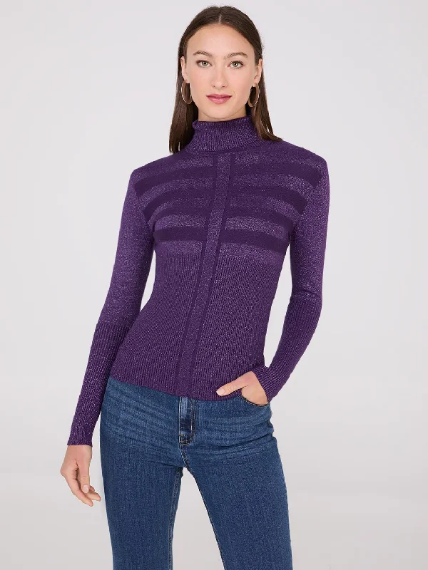 Weekend Offers That Please Contrasting Stitch Turtleneck Ribbed Sweater