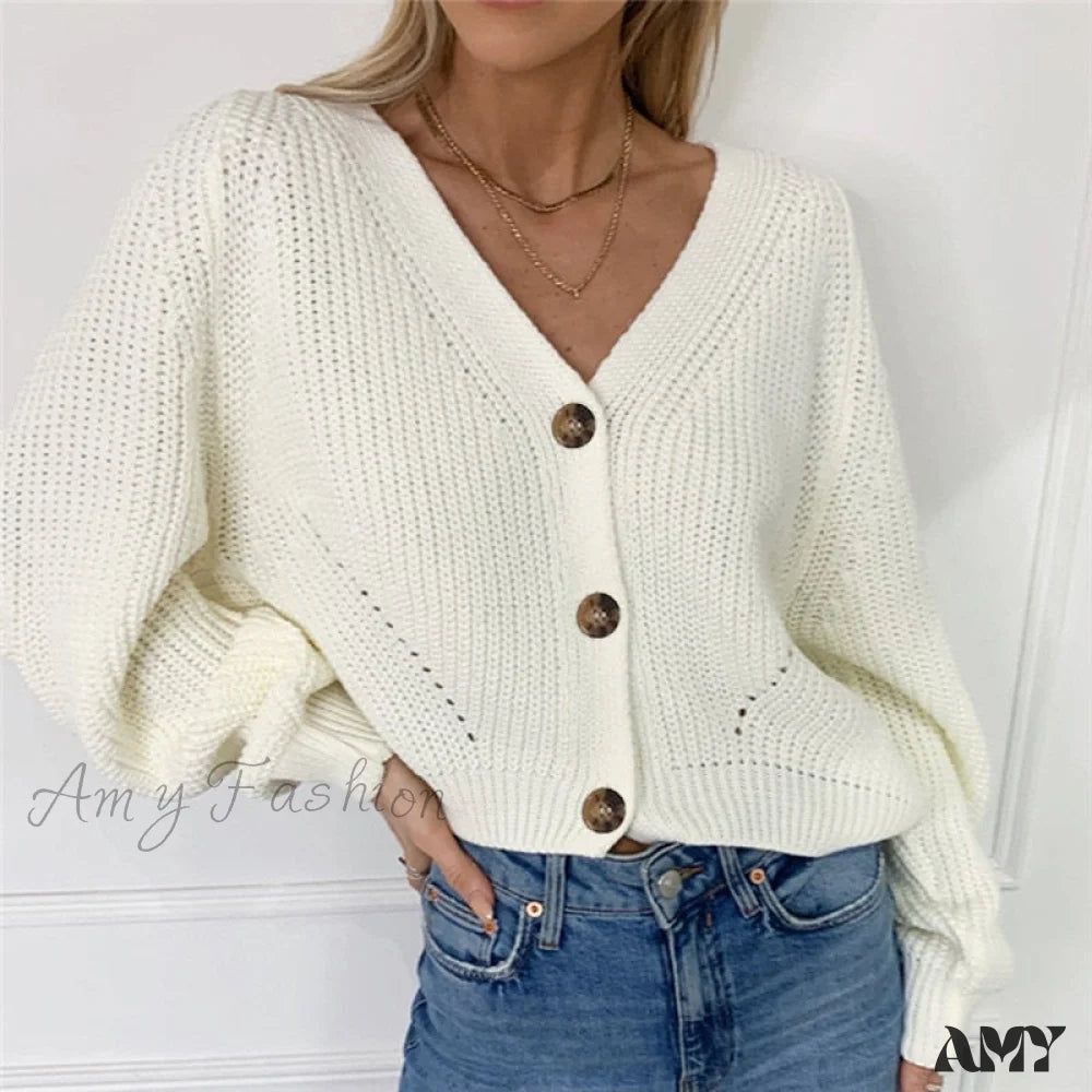 Great Deals Amy Fashion - Cardigan Ladies V-neck Long Sleeve Sweater
