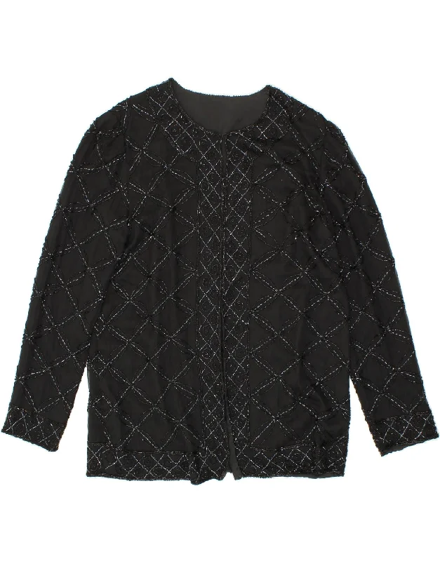 Value Deals VINTAGE Womens Blazer Jacket UK 16 Large Black Silk