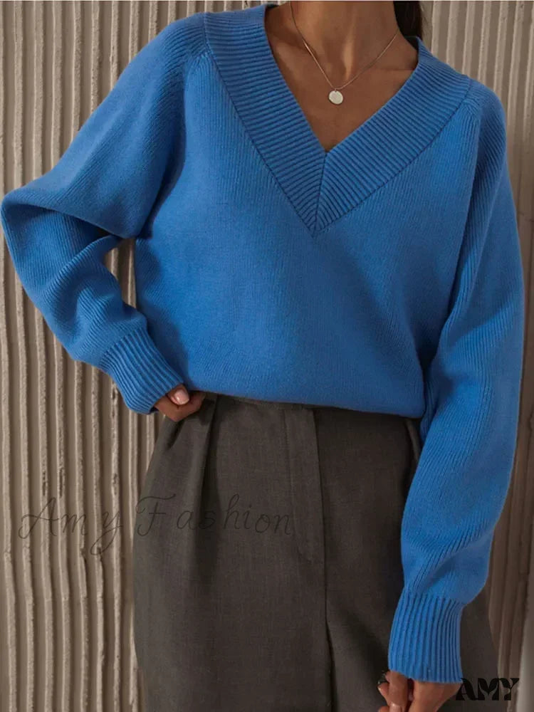 Weekend Bargains to Grab Fashion Woman Winter 2024 Vintage Oversize Female Knitted Top V-neck Long Sleeve Cozy Chic Autumn Sweater
