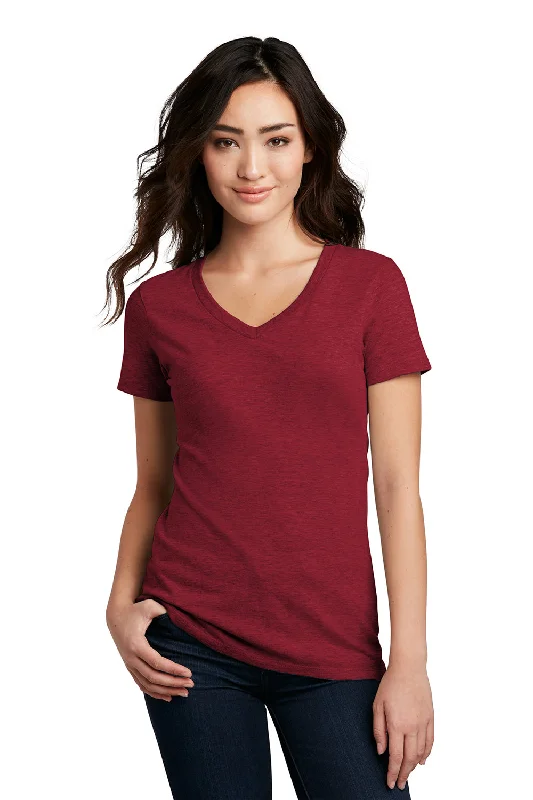 Discount Deals District Womens Perfect Blend Short Sleeve V-Neck T-Shirt - Red Fleck