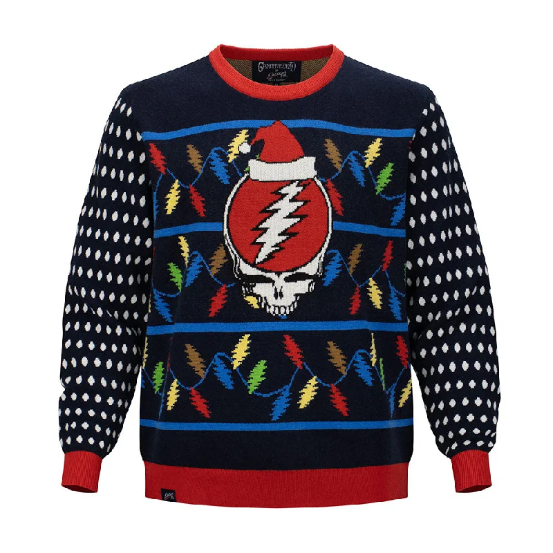 YEAR-End Clearance Grateful Dead | Crewneck Holiday Fleece Sweater | Colored Bolt and Party Stealie in Navy