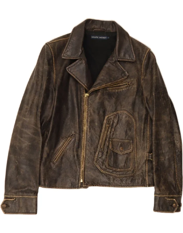 Take Action RALPH LAUREN Womens Leather Jacket UK 16 Large Brown Leather