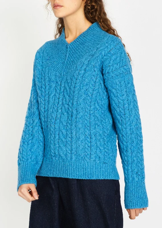 Best Bargains IrelandsEye Cable V-neck Aran Sweater | Blue