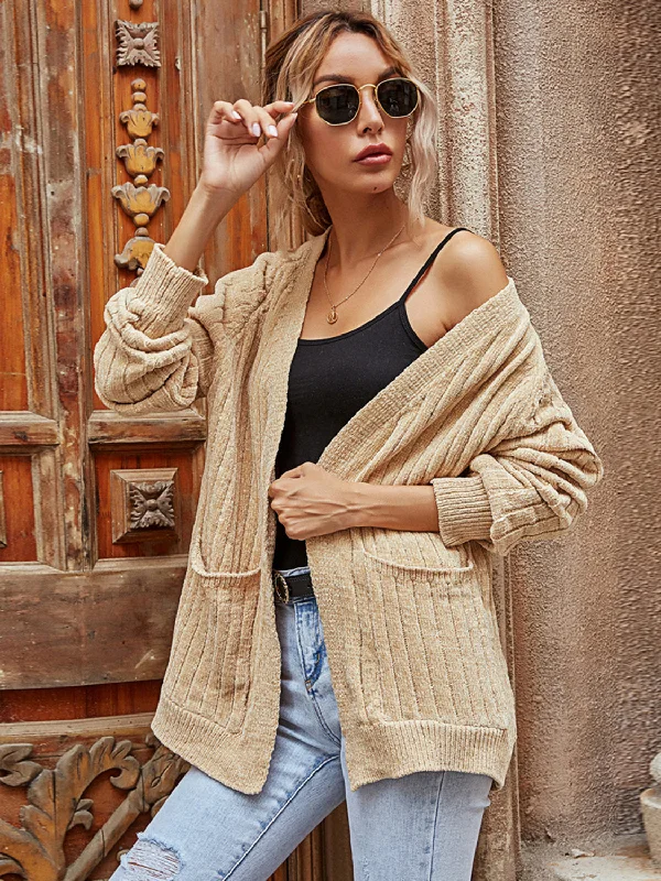 Low Prices Ribbed Open Front Long Sleeve Cardigan