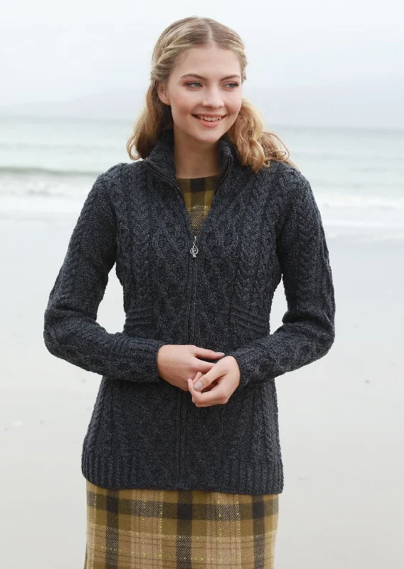 Closeout Aran Women's Zipper Cardigan | Charcoal