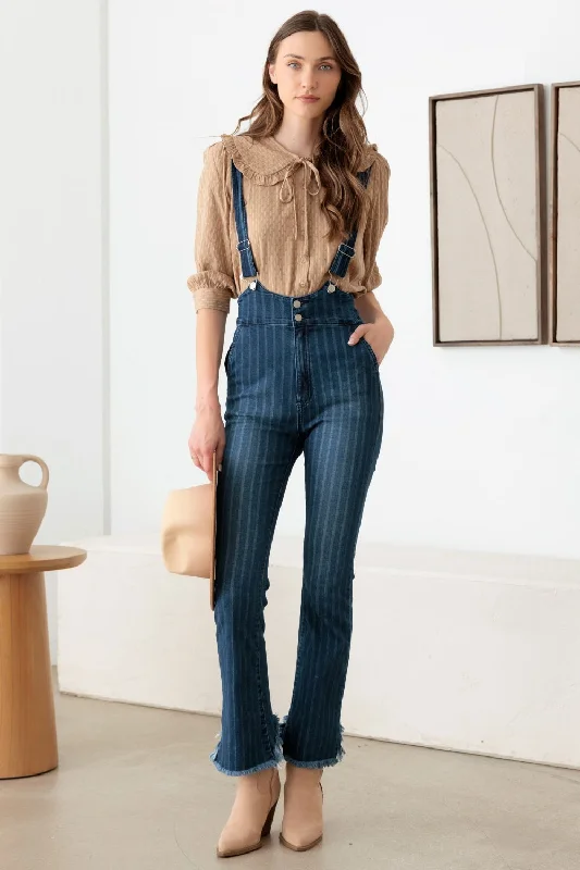Unbeatable Prices Litz La Striped Stretched Suspender Denim Overalls