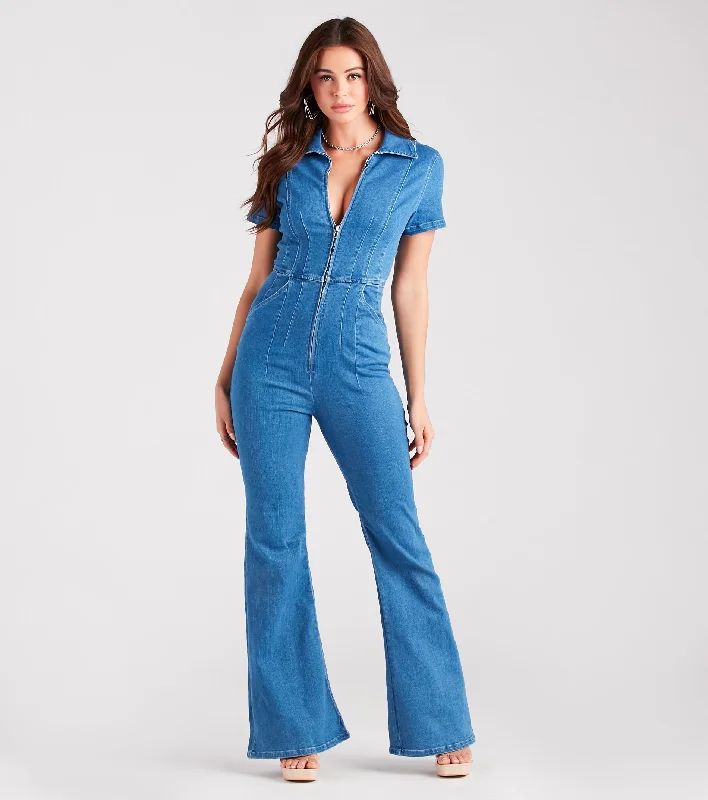 Savings Galore Style Goals Flared-Leg Denim Jumpsuit