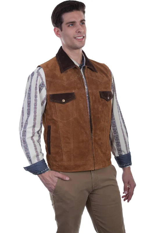 Scully Mens Cafe Brown Leather Western Zip Vest L