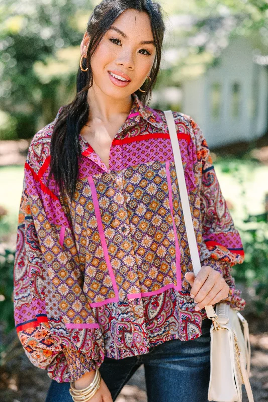 Special Savings Play Fair Hot Pink Mixed Print Blouse