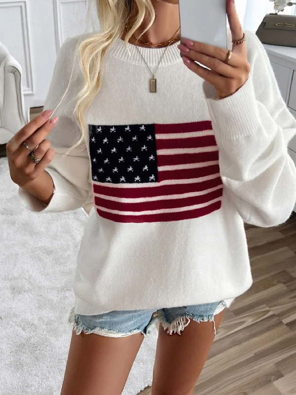 Huge Savings Devine US Flag Round Neck Long Sleeve Knit Top