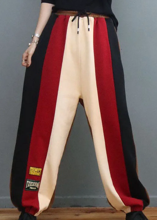 Weekend Specials to Indulge In French Red Cinched Patchwork lantern Pants Winter