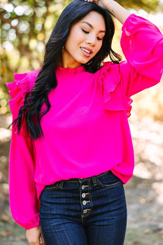 Weekend Deal Just Can't Wait Magenta Pink Ruffled Blouse