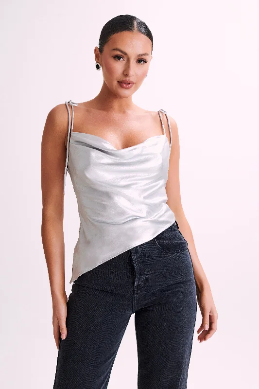 Shop and Save Zavani Asymmetrical Satin Camisole - Silver