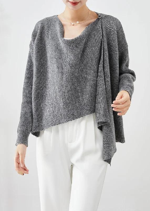 Weekend Discounts to Indulge In Modern Grey Asymmetrical Thick Knit Sweaters Fall