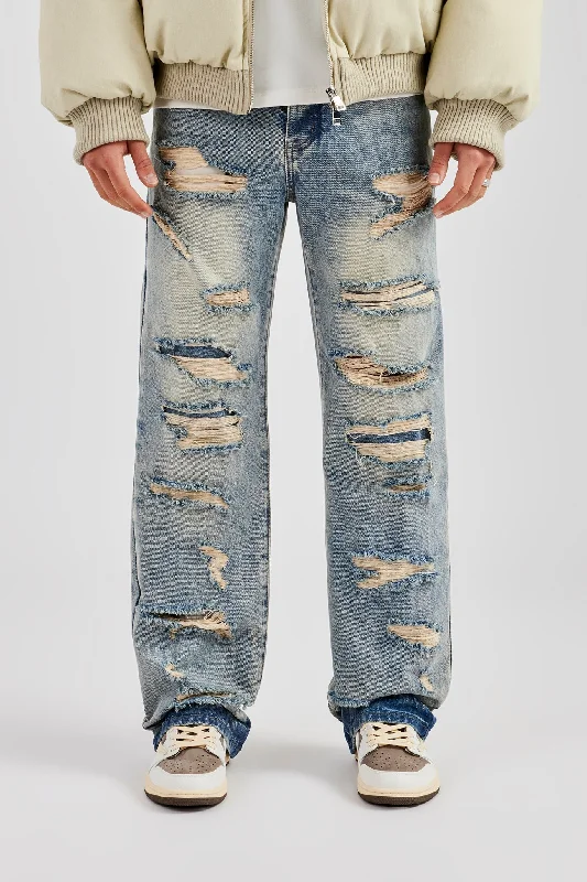 Washed Distressed Relaxed Jean - Antique Wash