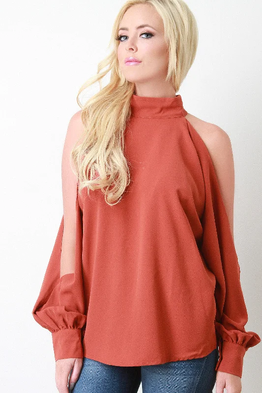Clearance Sale Mock Neck Open Sleeve Top