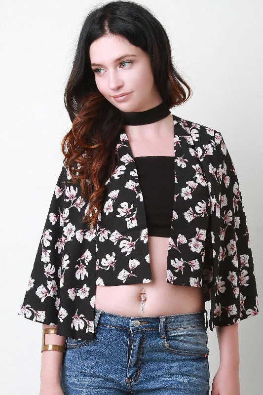 Deal Mania Floral Print Blazer Capelet