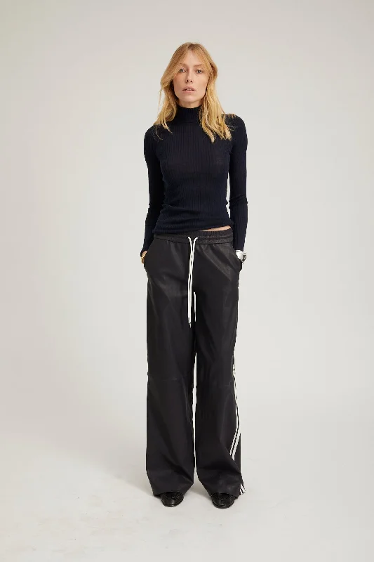 Limited Time Navy Leather Baggy Athletic Pants