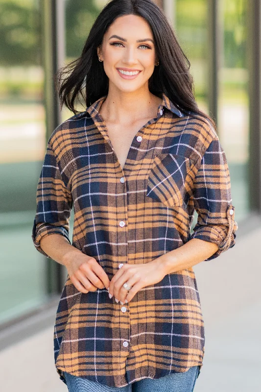 Flash Sale Just Me And You Mustard Yellow Plaid Button Down Top