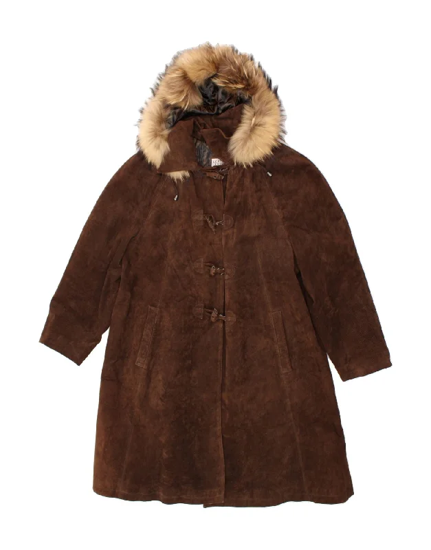 Unmissable Sale VINTAGE Womens Suede Hooded Coat IT 44 Medium Brown Leather