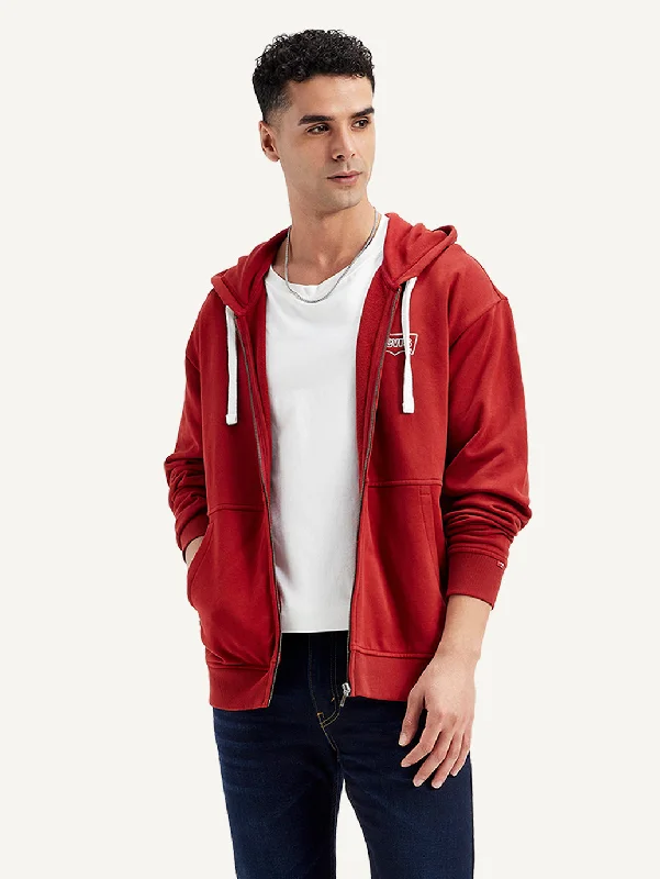 Men's Solid Red Hooded Sweatshirt