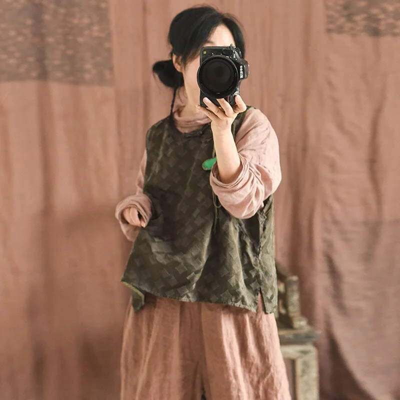 Price Slash Retro Handmade Figured Loose Linen Vest