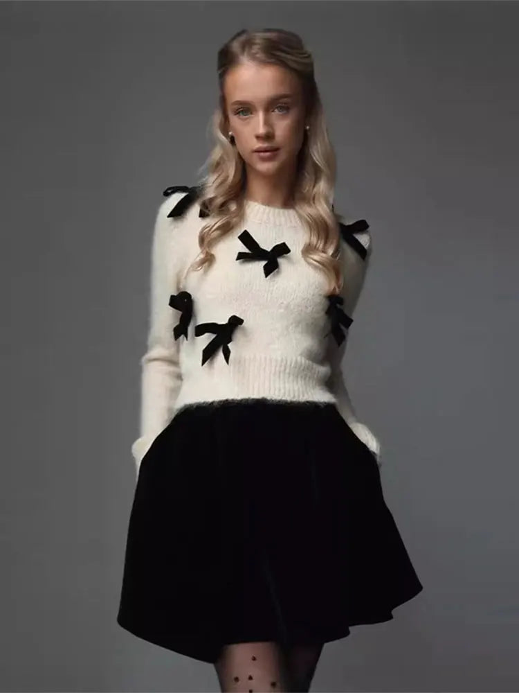 Weekend Deals That Dazzle Fashion 3D Bow Round Neck For Women Elegant Long Sleeve Slim Warm Sweater