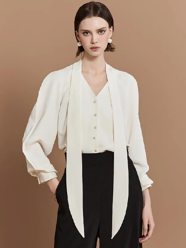 Extra Discounts B2919 Pearl Button Tie Blouse