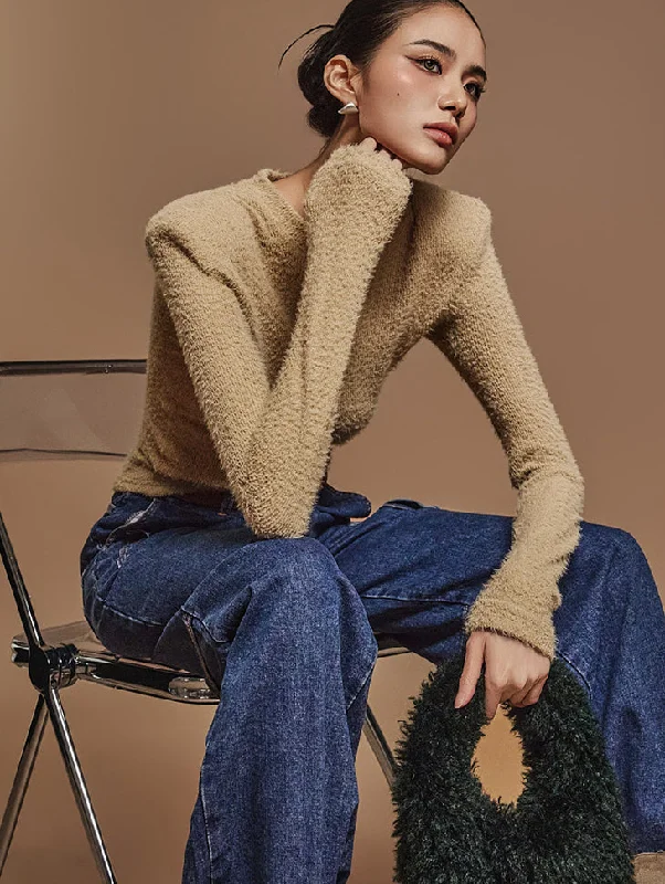 Super Deal E3618 Bouclé Shoulder Pad Top