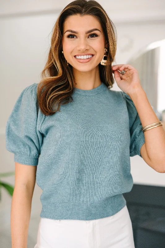 Weekend Deals That Spark Tell You Everything Heather Blue Short Sleeve Sweater