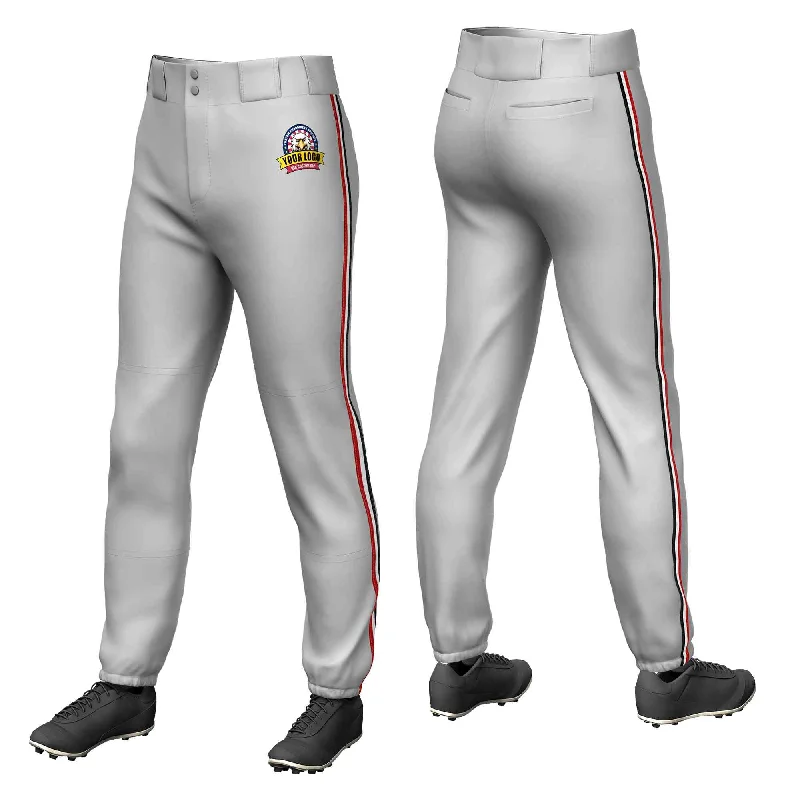 Custom Gray Red White-Black Classic Fit Stretch Practice Pull-up Baseball Pants