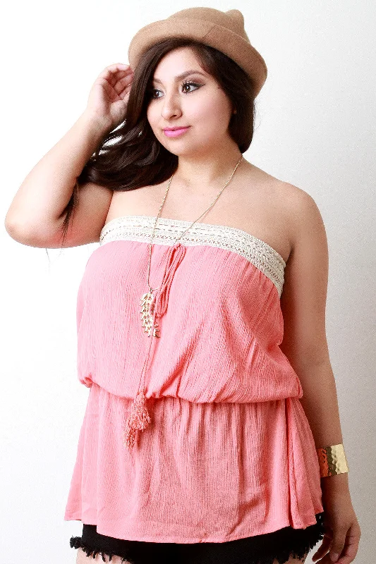 Epic Deals Crochet Trim Tassel Tube Top